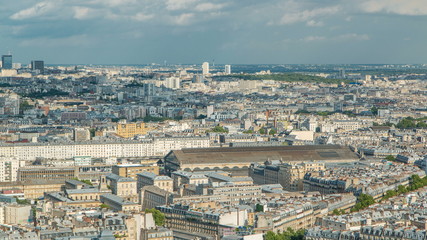 Panorama of Paris timelapse, France. Top view from Sacred Heart Basilica of Montmartre Sacre-Coeur .
