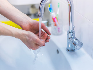 Cleaning hands in flu or corona season. Hygiene Prevention.