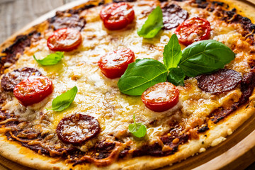 Margherita pizza on white background