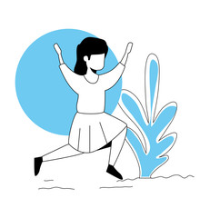 little girl jumping in park landscape vector illustration design