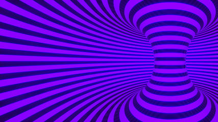Color neon glowing twisted curved lines forming torus horizontal background, optical illusion. 3d render illustration