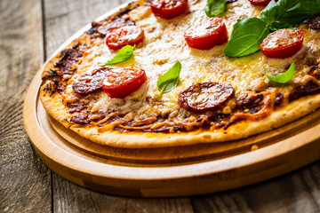 Margherita pizza on white background