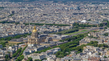Fototapeta na wymiar Top view of Paris skyline from observation deck of Montparnasse tower timelapse. Main landmarks of european megapolis. Paris, France