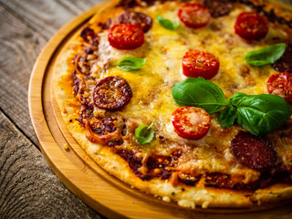 Margherita pizza on white background