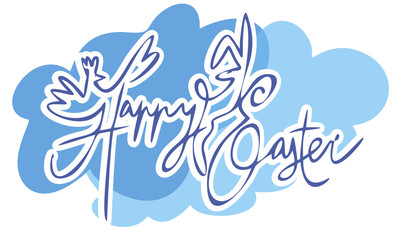Happy easter hand drawn modern calligraphy design vector illustration. Rabbit and chicken Easter symbols. For advertising, posters, announcements or greeting cards.