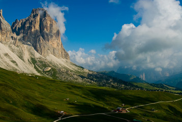 Sella Pass with landscape over the valley