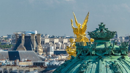 Top view of Palais or Opera Garnier The National Academy of Music timelapse in Paris, France.