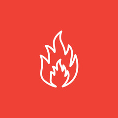 Fire Line Icon On Red Background. Red Flat Style Vector Illustration