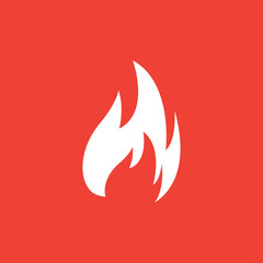 Fire Icon On Red Background. Red Flat Style Vector Illustration