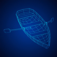 Rowing boat with paddles. Wireframe low poly mesh vector illustration