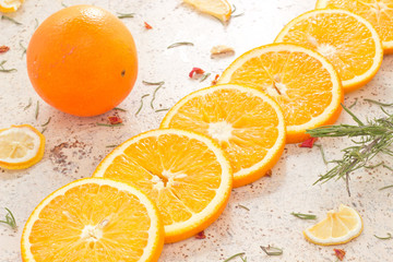 fresh orange slices on a light background