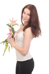 Beauty face of woman with lily flower