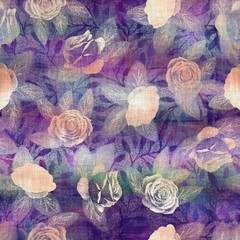 Seamless purple and peach ombre fade painterly watercolor wash floral pattern graphic design. Seamless repeat raster jpg pattern swatch. © NinjaCodeArtist