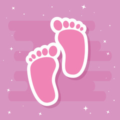cute footprints baby in pink background vector illustration design
