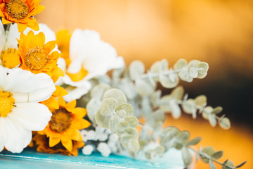 Fototapeta na wymiar yellow and white rustic summer flowers