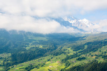 View of the Grindelwald Valley from Bussalpstrasse in early spring, Switzerland