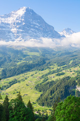 Scenic view of the Eiger and the Grindelwald Valley from the heights of Bussalpstrasse, Switzerland