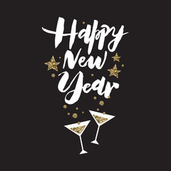 Happy New Year typography vector design for greeting cards and poster. Happy New Year hand lettering. New Year vector text. Design template celebration. Vector illustration.