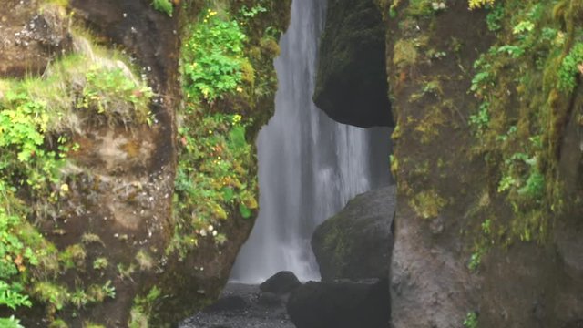 Gljufrabui waterfall from outside in slow motion, Iceland