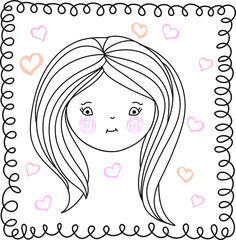 Cute girl vector doodle frame heart