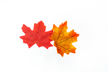 plastic artificial  maple leaf made from fabric isolated on white background