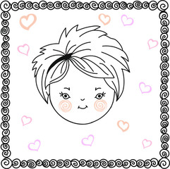 Cute girl vector doodle frame heart