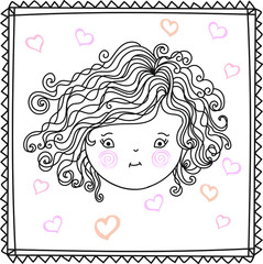 Cute girl vector doodle frame heart