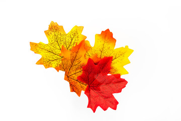 plastic artificial  maple leaf made from fabric isolated on white background