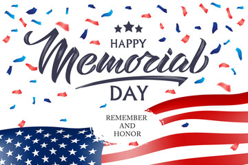 Happy Memorial Day handwritten lettering. Memorial Day typography vector design for greeting cards and poster. Design template celebration. Vector illustration.