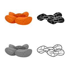 Vector design of peanut and shell sign. Set of peanut and pod vector icon for stock.
