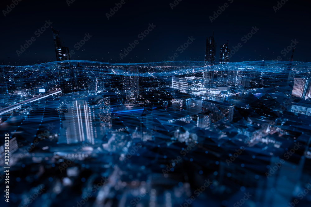Aufkleber energy digitalization smart city with wireless network and connection technology concept with abstra