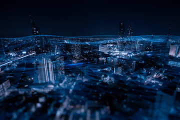 Energy Digitalization Smart city with Wireless network and Connection technology concept with Abstract Bangkok city background