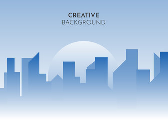 Fototapeta premium Abstract landscape. Vector banner with polygonal landscape illustration, Minimalist style. City, town, business center, skyscraper in fog, smog on sunset background