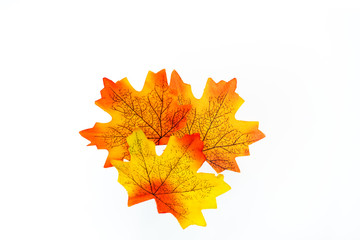 plastic artificial  maple leaf made from fabric isolated on white background