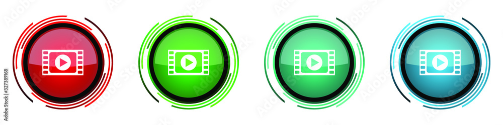 Fototapete video round glossy vector icons, set of buttons for webdesign, internet and mobile phone application