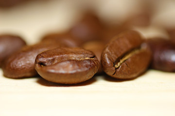 Macro shot of roasted coffee beans