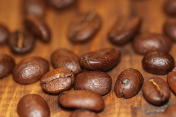 Macro shot of roasted coffee beans