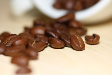 Macro shot of roasted coffee beans