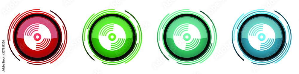 Aufkleber vinyl music round glossy vector icons, set of buttons for webdesign, internet and mobile phone appli