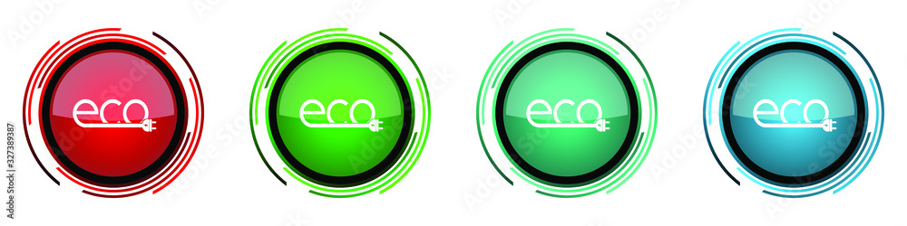 Aufkleber Ecology plug round glossy vector icons, set of buttons for webdesign, internet and mobile phone applications in four colors options isolated on white background