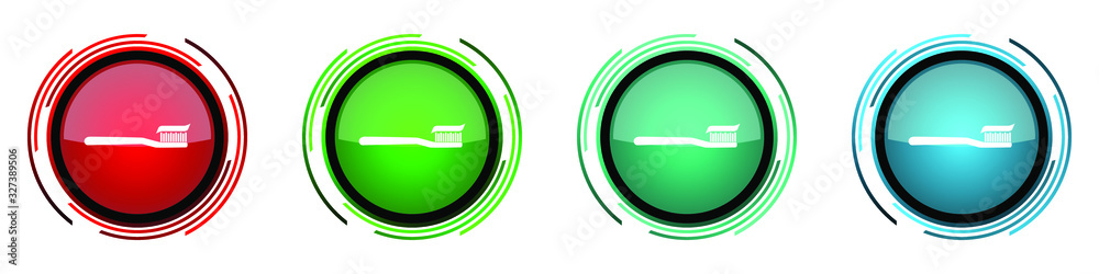 Aufkleber Toothbrush round glossy vector icons, set of buttons for webdesign, internet and mobile phone applications in four colors options isolated on white background