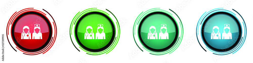 Fototapete Doctor round glossy vector icons, set of buttons for webdesign, internet and mobile phone applications in four colors options isolated on white background