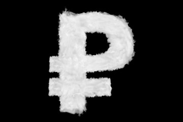 Russian ruble currency sign element made of clouds on black background ready for mask or blending modes