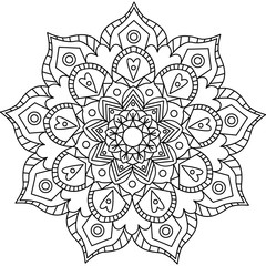 Outline Mandala for coloring book. Decorative round ornament. Anti-stress therapy pattern. Weave design element. Yoga logo, background for meditation poster. Unusual flower shape. Oriental vector.