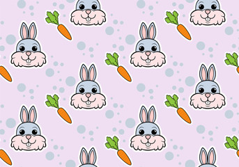   Seamless pattern with rabbits and carrots. Vector stock illustration.