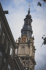 tower and clock of amsterdam