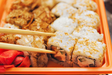 rolls in the container after delivery. in the frame, you can also see the sticks that take a piece