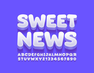 Vector funny sign Sweet News. 3D Playful Font. Creative Alphabet Letters and Numbers
