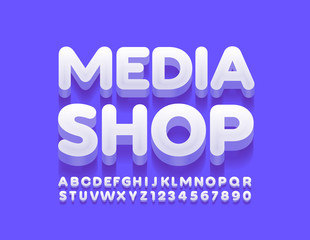 Vector creative logo Media Shop with uppercase Font. 3D Alphabet Letters and Numbers