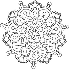 Outline Mandala for coloring book. Decorative round ornament. Anti-stress therapy pattern. Weave design element. Yoga logo, background for meditation poster. Unusual flower shape. Oriental vector.
